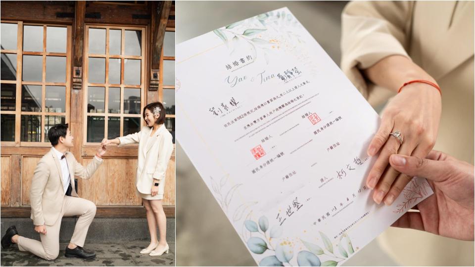 「學姐」黃瀞瑩結婚了，柯文哲、王世堅成「結婚書約證人」 。翻攝黃瀞瑩臉書