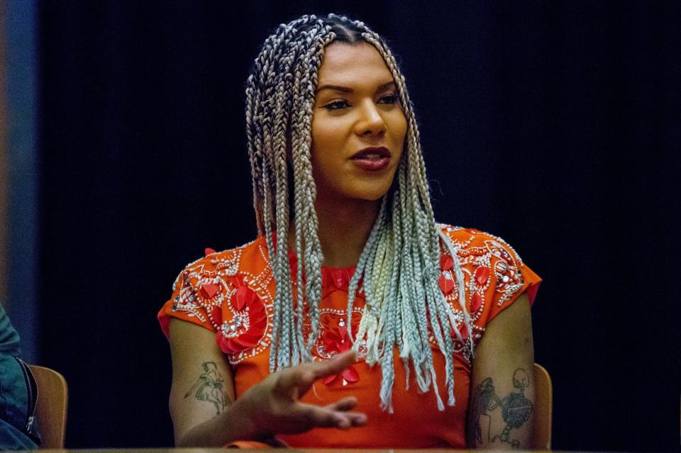 Munroe, speaking at Oxford University earlier this year. (Credit: REX)