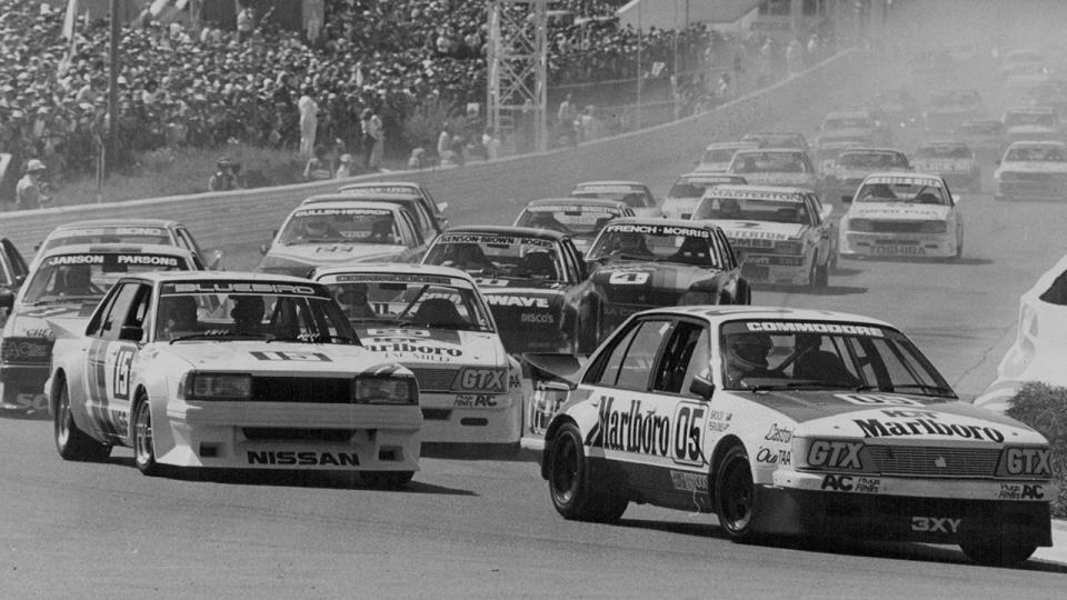 Peter Brock and John Harvey, pictured here in the Bathurst 1000 in 1983.