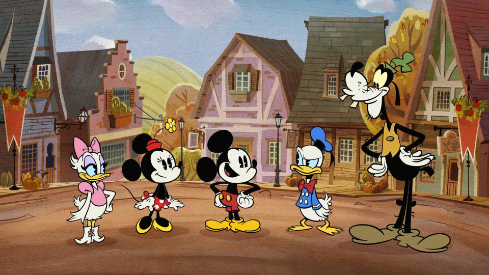 Mickey and his pals in the upcoming animated special, The Wonderful Autumn of Mickey Mouse. (Photo: Disney+)