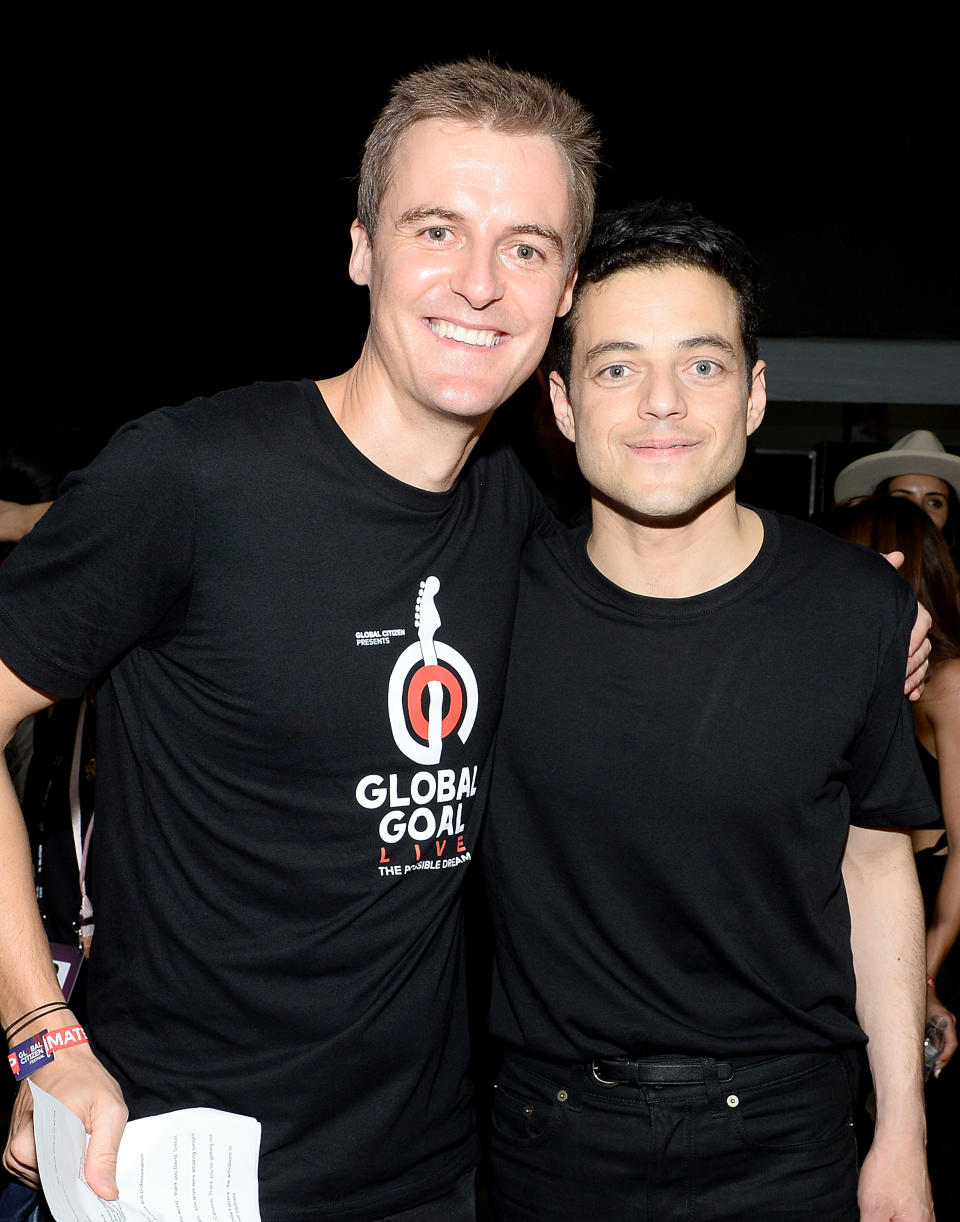 NEW YORK, NEW YORK - SEPTEMBER 28: Global Citizen CEO Hugh Evans and Rami Malek attend the 2019 Global Citizen Festival: Power The Movement in Central Park on September 28, 2019 in New York City. (Photo by Noam Galai/Getty Images for Global Citizen)