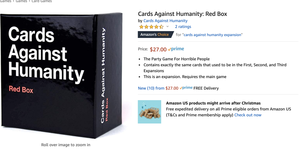 Cards against humanity. Source: Amazon