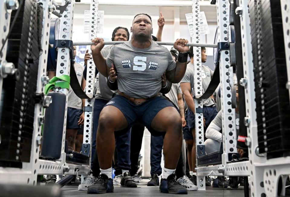 Penn State defensive tackle Zane Durant lifts during a winter workout session on Thursday, Feb. 29, 2024. Abby Drey/adrey@centredaily.com