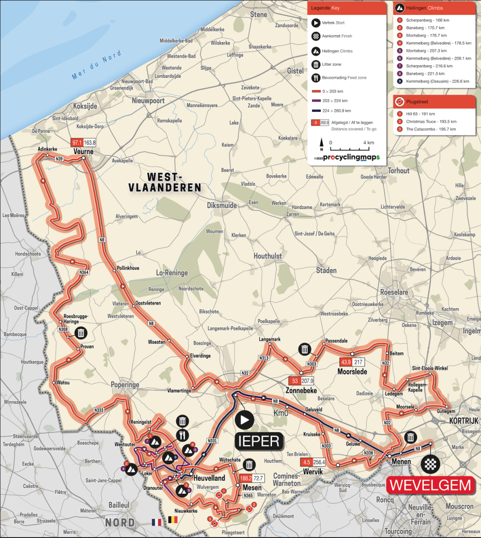 Route details for the 2023 Gent-Wevelgem
