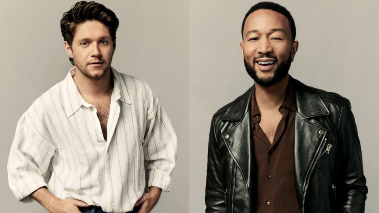  Niall Horan and John Legend on The Voice. 