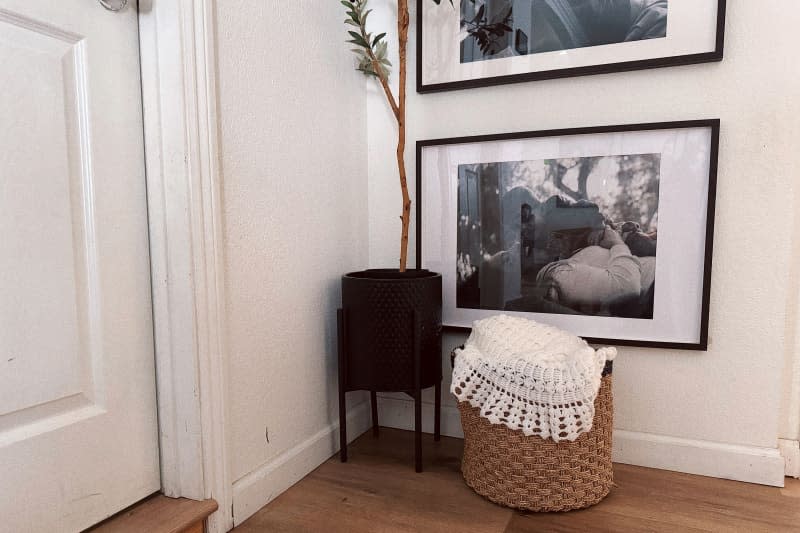 Basket in the corner of the hallway.