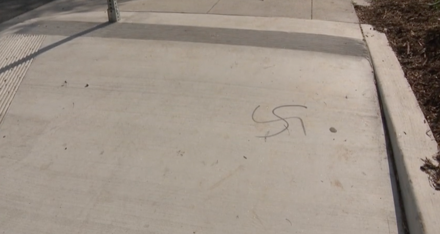 A swastika is seen drawn on a street in Santa Monica. The Santa Monica Police Department is investigating and released a statement condemning the graffiti on April 7, 2024. (KTLA)