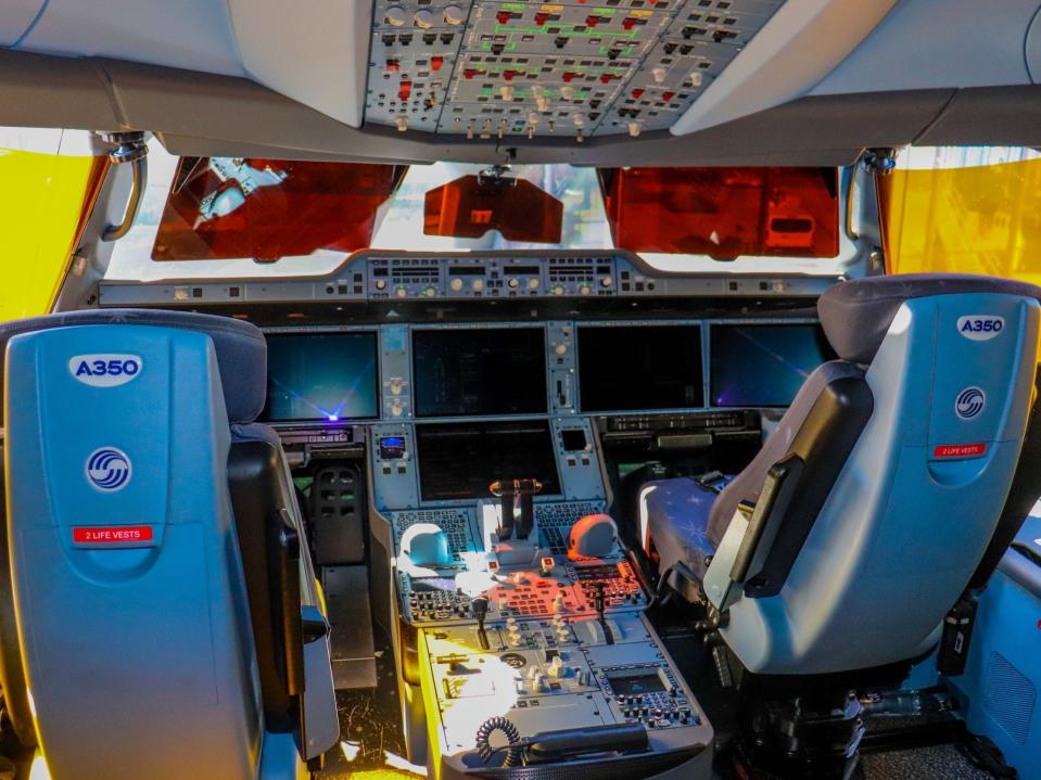 The cockpit of an Airbus A350-900 XWB - SAS Scandinavian Airlines Airbus A350-900 XWB Tour