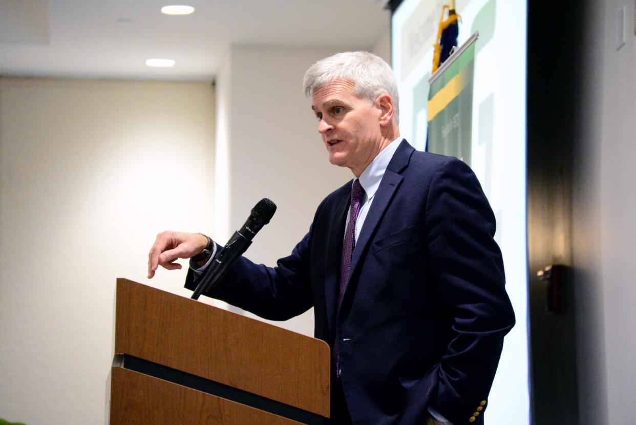 Senator Bill Cassidy speaks during the Bayou Industrial Group's luncheon on Monday, Nov. 8, 2021, at the Thibodaux Regional Wellness Center.