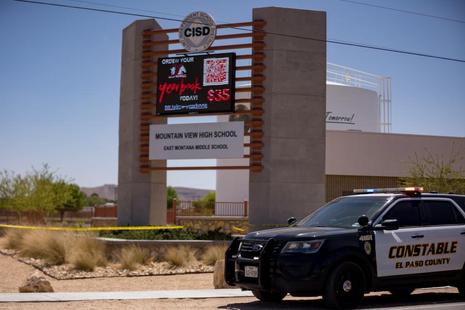 Parents waited for students to be released from Mountain View High School at the Greg and Mark Jason Drives reunification area on Friday, April 16, 2024, after a threat in the area.