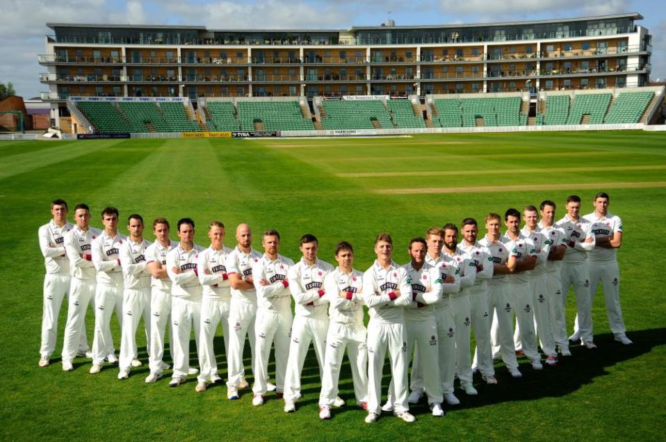 Lining up to be a special season? Captain Tom Abell poses with his Somerset team ahead of the new campaign