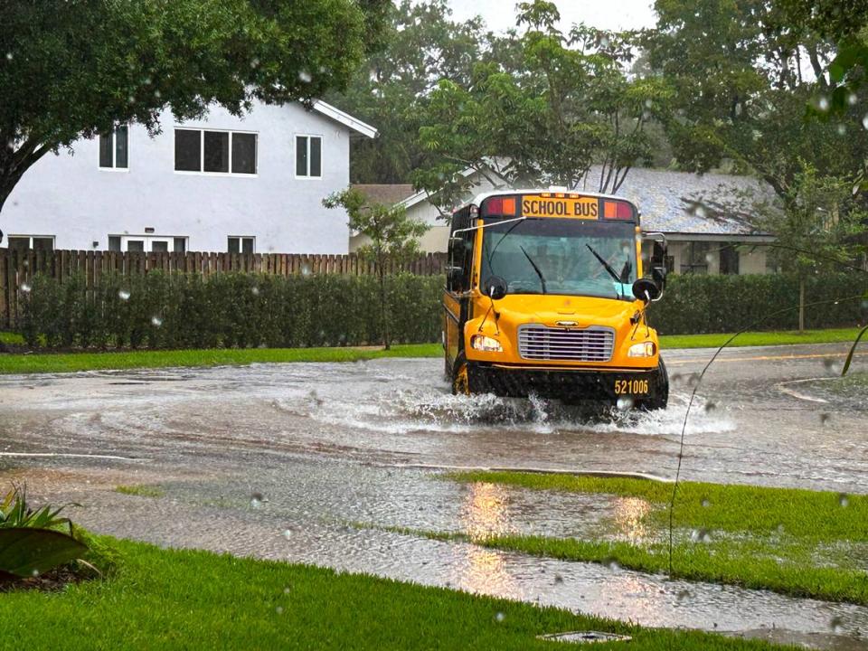 Street flooding on Monday afternoon, April 17, 2023, in the Rock Creek subdivision of Cooper City in western Broward County. Thunderstorms dropped more heavy rain on already saturated ground.