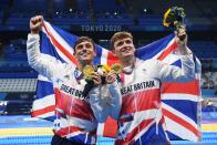 <p>After 13 years and four Olympic Games, Tom Daley finally secured a gold medal. Competing in the synchronised 10m platform, Daley and his partner Matty Lee somersaulted to a win-clinching score of 471.81 points.</p>