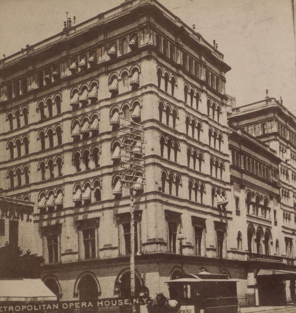 An exterior shot of the Metropolitan Opera House in 1865.