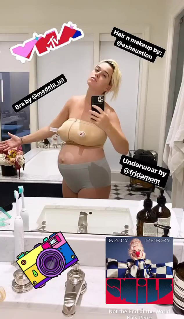 Katy Perry shared a revealing snap of her post-baby body just five days after giving birth while poking fun at the MTV VMAs. Photo: Instagram/KatyPerry