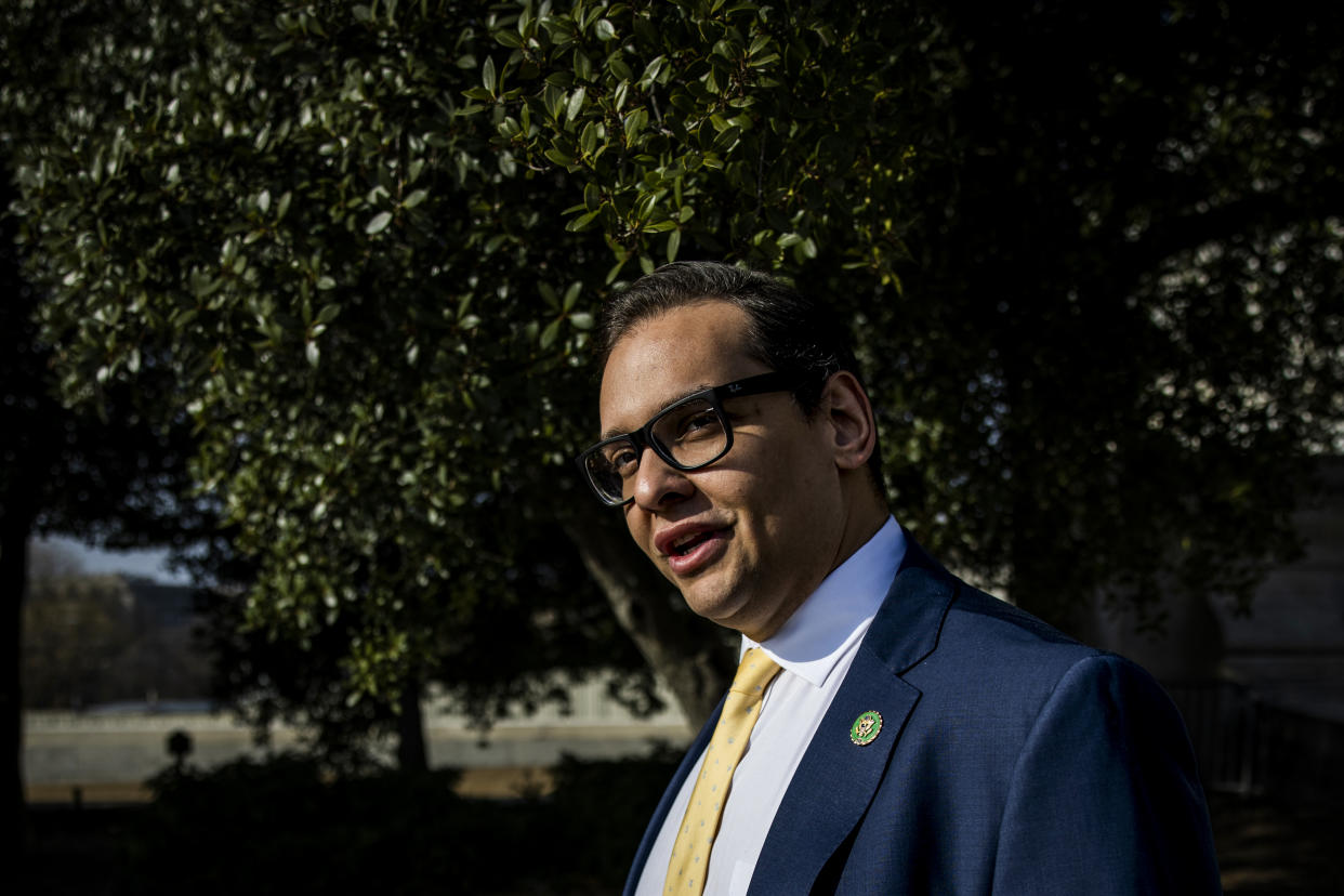 Rep. George Santos, R-N.Y., leaves the Capitol following a vote on Jan. 12, 2023. (Samuel Corum / Sipa USA via AP file)