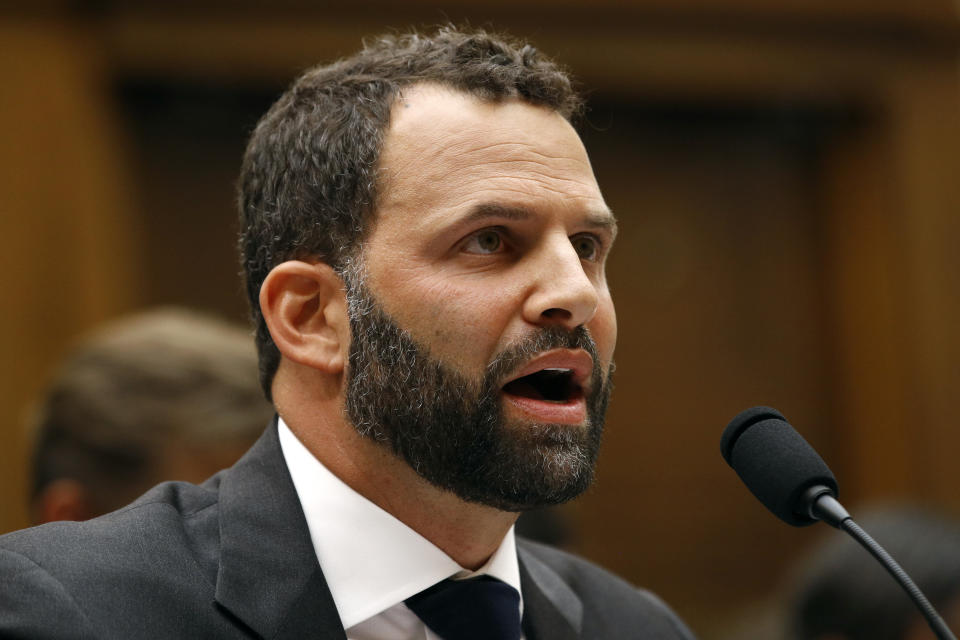 Facebook Head of Global Policy Development Matt Perault testifies during a House Judiciary subcommittee hearing, Tuesday, July 16, 2019, on Capitol Hill in Washington. (AP Photo/Patrick Semansky)