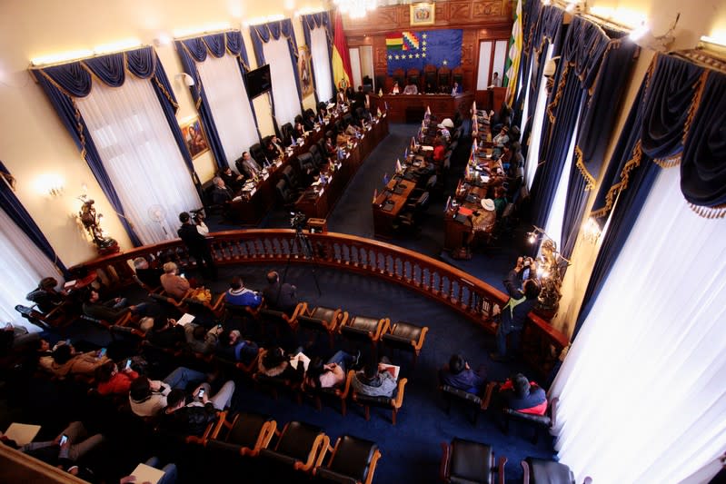 A view of the session where Bolivian Senate approves election law while anti-government protesters in Bolivia lifted street blockades in La Paz