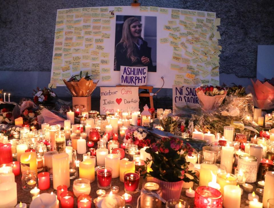 Candles are pictured after a vigil in memory of Ashling Murphy in Tullamore town Park, County Offaly (Damien Eagers/PA) (PA Wire)