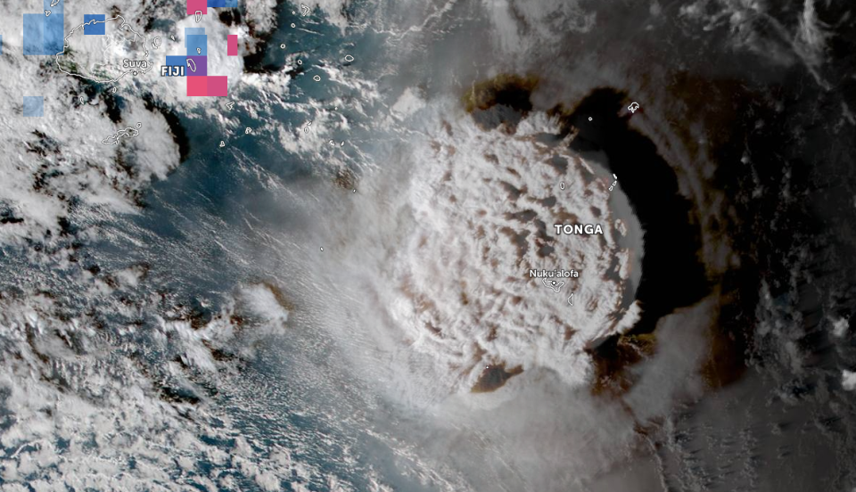 Volcanic ash over the islands of Tonga.