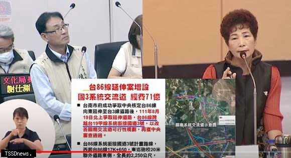 南市議員杜素吟關心台八六增設國三系統交流道設置時程，要求市府抓緊進度。（記者李嘉祥攝）