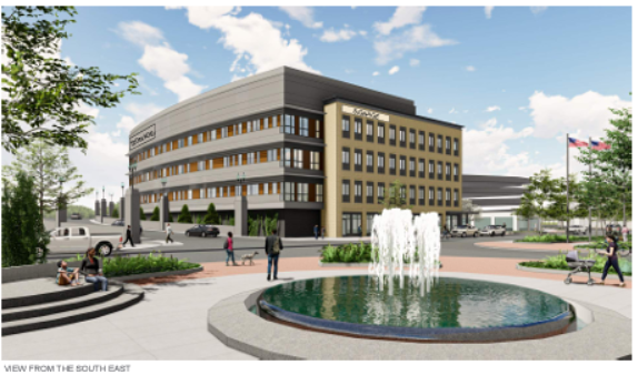 Rendering of "Switchpoint Quincy," a project including medical facilities, retail and a parking garage proposed by commercial real estate and developer FoxRock Properties.