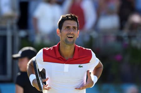 Tennis - ATP 500 - Fever-Tree Championships - The Queen's Club, London, Britain - June 22, 2018 Serbia's Novak Djokovic celebrates after winning his quarter final match against France's Adrian Mannarino Action Images via Reuters/Tony O'Brien