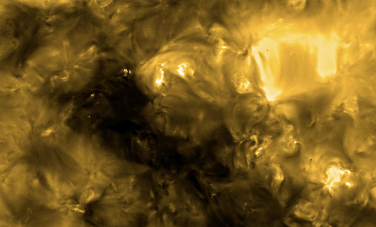 The Solar Orbiter images revealed miniature solar flares, which have been dubbed "campfires", dotted across the Sun's surface. (BEIS via PA)