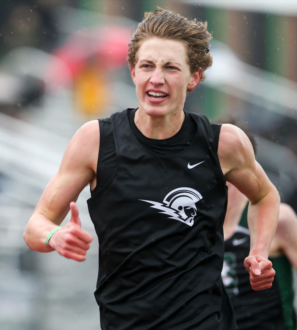 West Salem's Brady Bliven races in the 1500-meter in the MVC district championship on Friday, May 13, 2022 at McKay High School in Salem, Ore. 