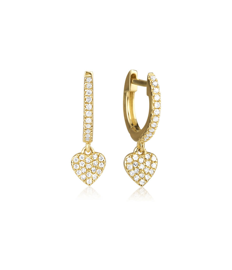 Stone and Strand White Diamond P<span>avé</span> Huggie Earrings With Heart Charm (Photo: Stone and Strand)