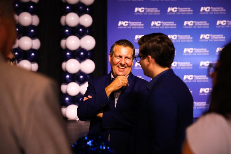 Cliff Cullen waits just before polls close at a PC event at the former Celebrations Dinner Theatre at Canad Inns Fort Garry on election night, Tuesday, Oct. 3, 2023. Cullen announced late last year he wouldn't seek re-election.