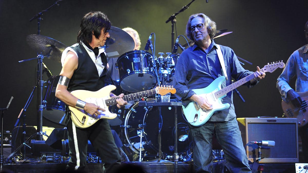  Eric Clapton and Jeff Beck onstage in 2010 