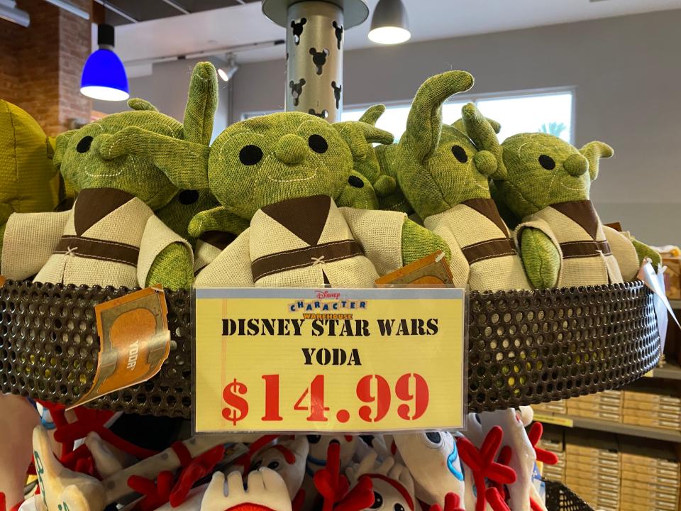 Yoda toys at Disney's Character Warehouse in Orlando, Florida.