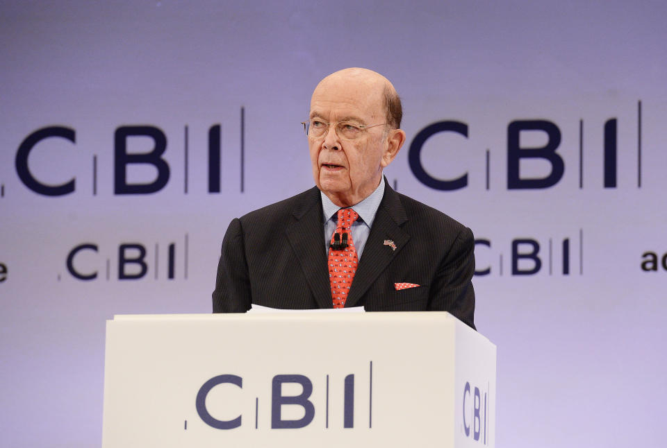 Commerce Secretary Wilbur Ross, who oversees the census, speaks at an event in London.&nbsp; (Photo: John Stillwell - PA Images via Getty Images)