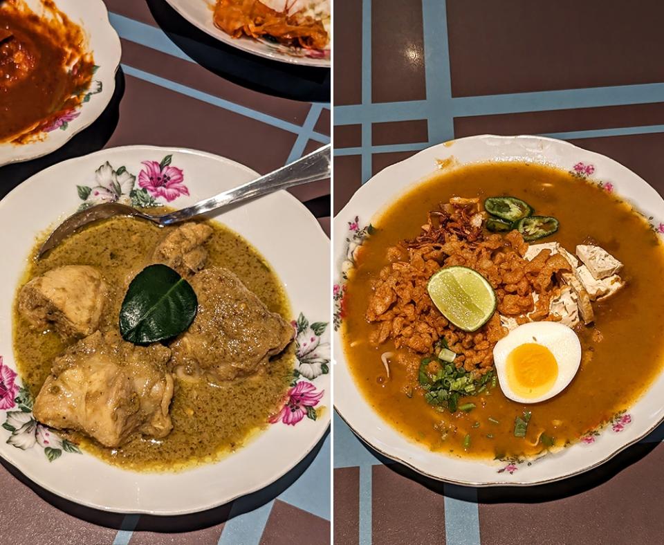 Ayam Rendang Hijau at Chinta (left). Mee Rebus Johor at Chinta (right).