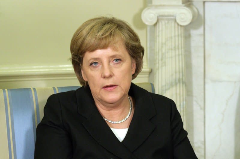 German Chancellor Angela Merkel and U.S. President George W. Bush speak to the media after their meeting in the Oval Office of the White House on May 3, 2006. On October 10, 2005, Merkel became the first female chancellor of Germany after her Christian Democrats won the parliamentary election. File Photo by Chris Kleponis/UPI