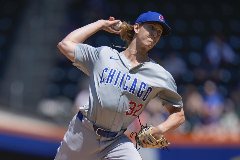 Chicago Cubs pitcher Ben Brown throws during the first inning of a baseball game against the New York Mets at Citi Field, Thursday, May 2, 2024, in New York. (AP Photo/Seth Wenig)