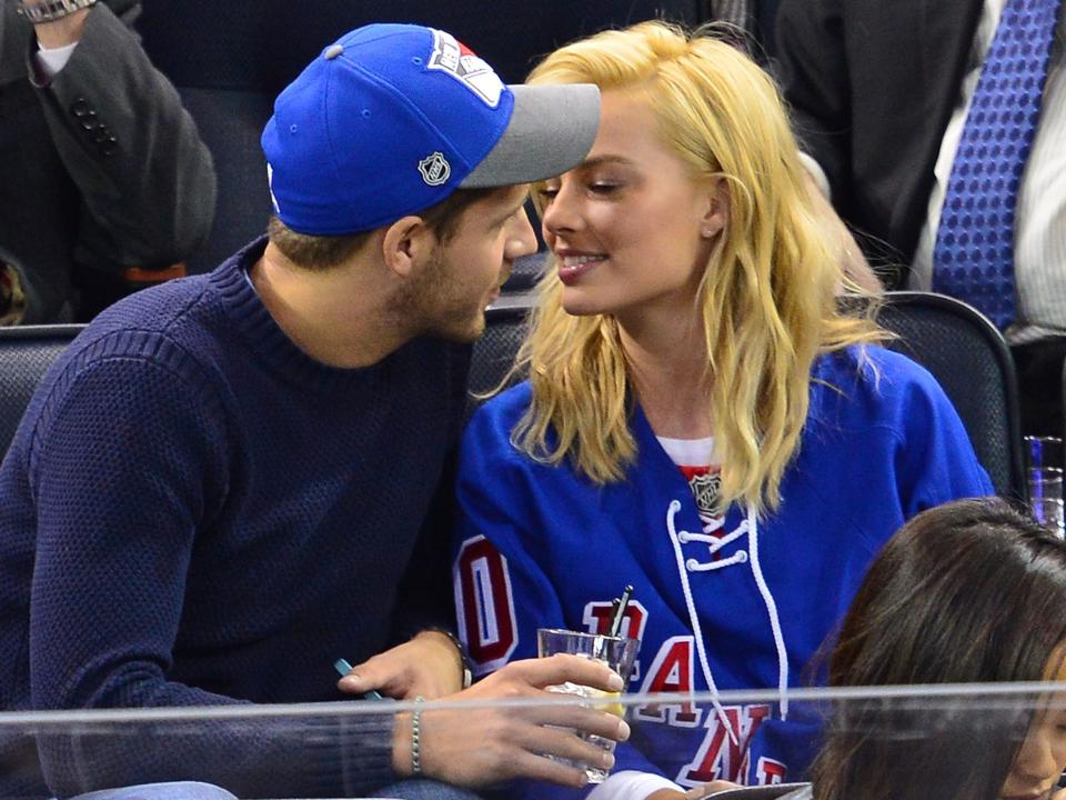 Tom Ackerley and Margot Robbie at a Rangers game in November 2014.