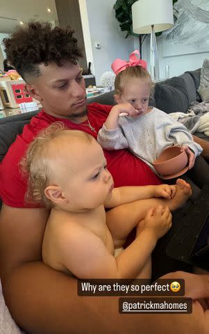 <p>Brittany Mahomes/Instagram</p> Patrick Mahomes shared a sweet moment with his son Bronze and daughter Sterling