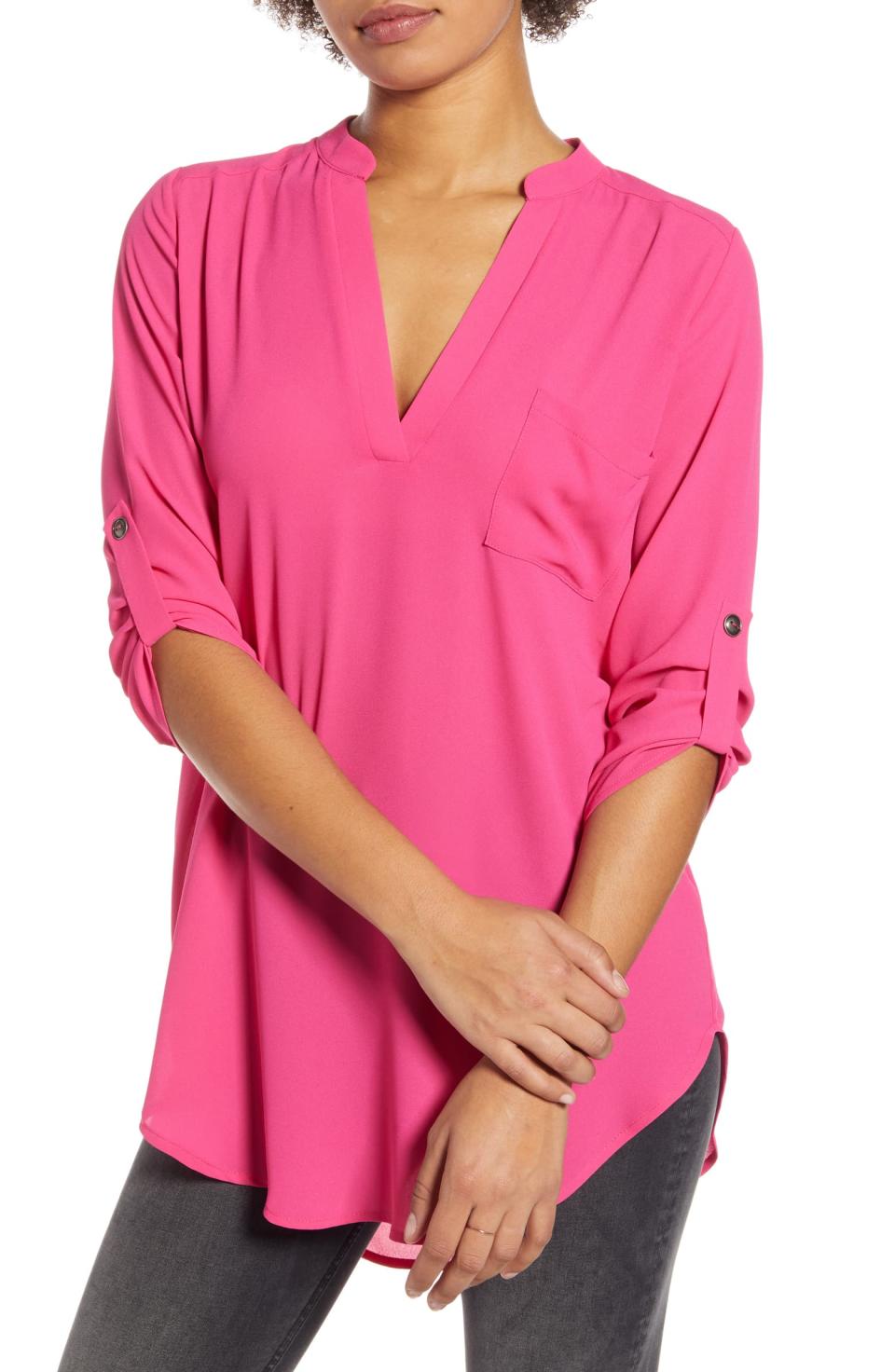 All In Favor Perfect Henley Tunic in pink yarrow