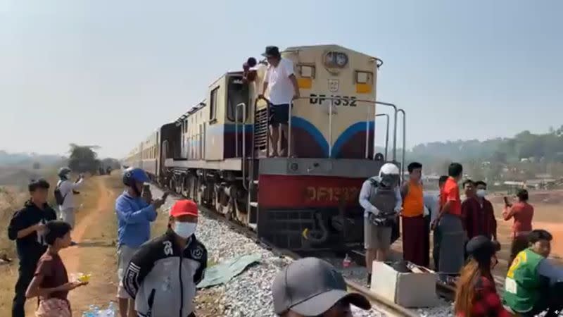 Protesters opposed to Myanmar's military coup block railway between Yangon and Mawlamyine