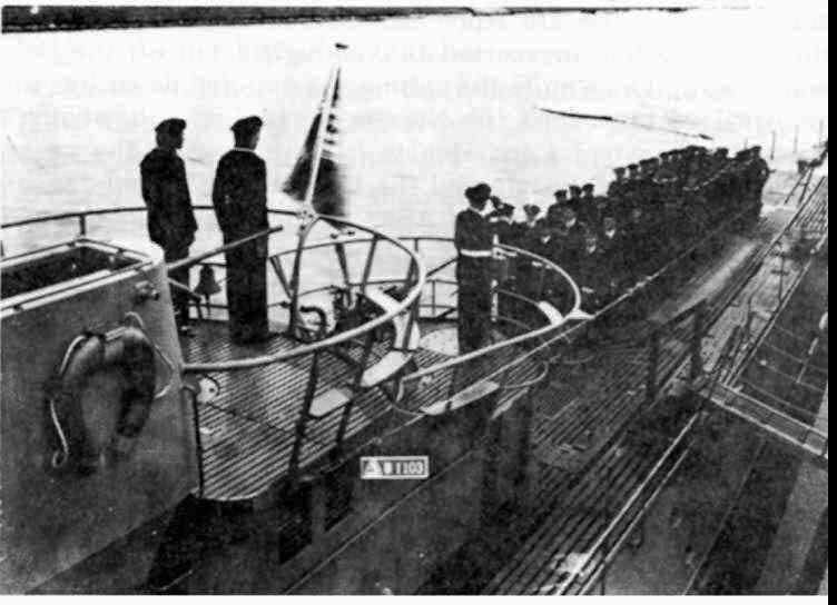 The German submarine U-853, shown here during commissioning ceremonies in June 1943, sank the coal carrier Black Point off Point Judith on May 5, 1945.