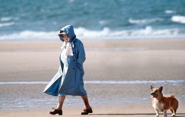 The Queen takes a contemplative walk at a beach. Source: Getty