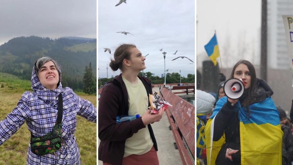 CBC News spoke with these Ukrainians who went back home from Toronto despite the ongoing Russo-Ukrainian war: Oleksandra Balytska, left, Yehor Horenych, centre, and Oleksandra Sakhnatska, right. (Submitted by Oleksandra Balytska, Mariya Postelnyak and Oleksandra Sakhnatska - image credit)