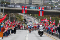 Cycling - UCI Road World Championships - Men Elite Road Race - Bergen, Norway - September 24, 2017 – Julien Vermote of Belgium leads the race. NTB Scanpix/Cornelius Poppe via REUTERS