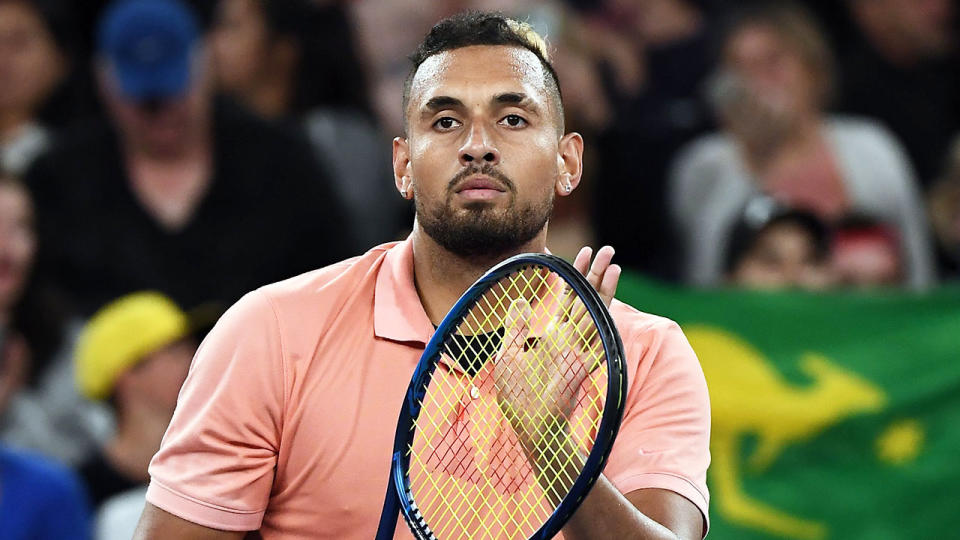 Nick Kyrgios thanks the crowd at the Australian Open.