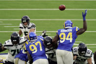 Seattle Seahawks kicker Jason Myers (5) makes a 61-yard field goal during the second half of an NFL football game against the Los Angeles Rams, Sunday, Nov. 15, 2020, in Inglewood, Calif. (AP Photo/Jae C. Hong)