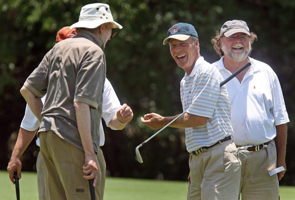 Austin golfer Ben Crenshaw and his playing partners, including Austin radio personality Ed Clements, right, enjoy a Save Muny fundraising match at Lions Municipal in 2008. For the past seven years, Clements has served as announcer for the No. 1 tee box at the WGC-Dell Technologies Match Play tournament at Austin Country Club.