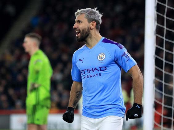 Sergio Aguero celebrates scoring the winner (PA)