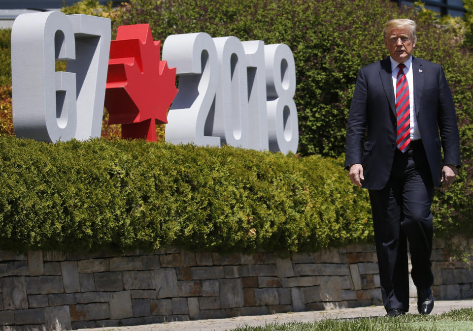 <p>President Donald Trump arrives at the the G-7 summit in Charlevoix, Quebec, Canada, June 8, 2018. (Photo: Leah Millis/Reuters) </p>